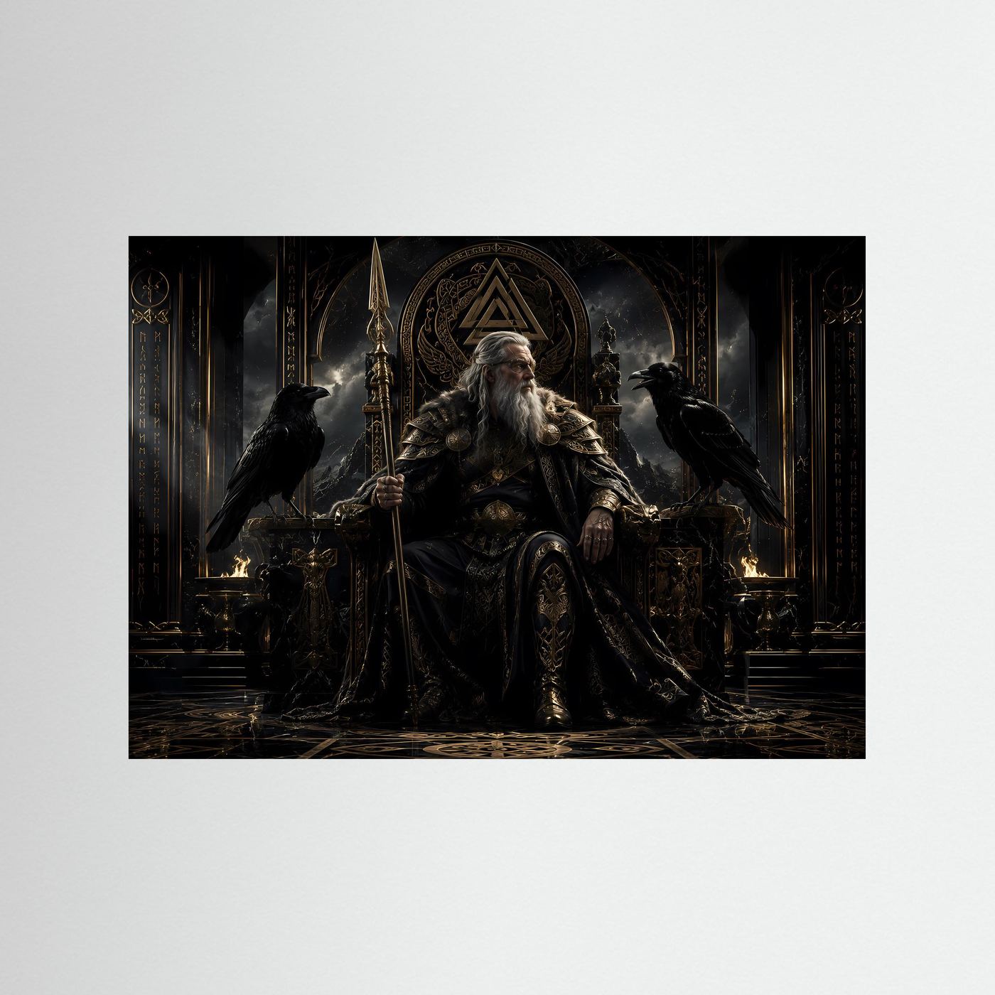 Majestätischer Odin auf dem Thron | Nordische Götter & Wikinger Poster Querformat