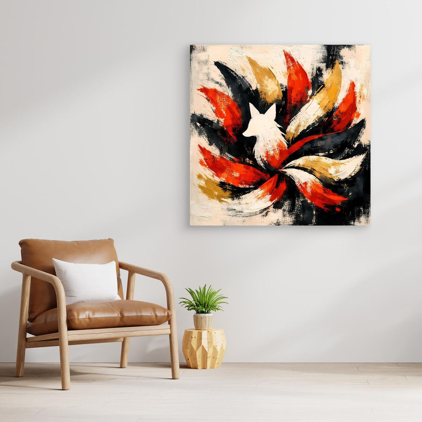 Leinwand Mythischer Neunschwänziger Fuchs Kitsune | Abstraktes Asia Fantasy Wandbild