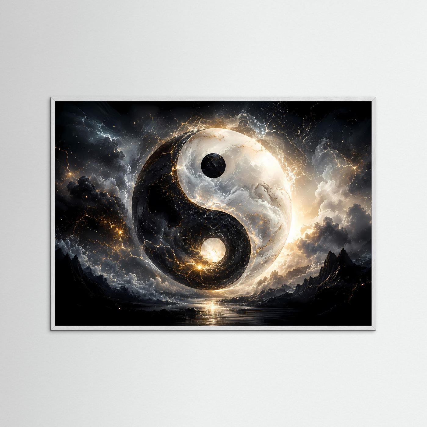Yin Yang Poster | Spirituelle Wandkunst | Kosmisches Balance Symbol | Abstrakte Schwarz Weiß Kunst | Moderner Fine Art Kunstdruck