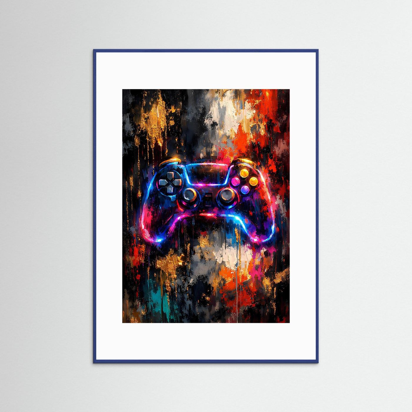 Gaming-Poster mit Controller-Grafik, abstrakt, im blauen Rahmen