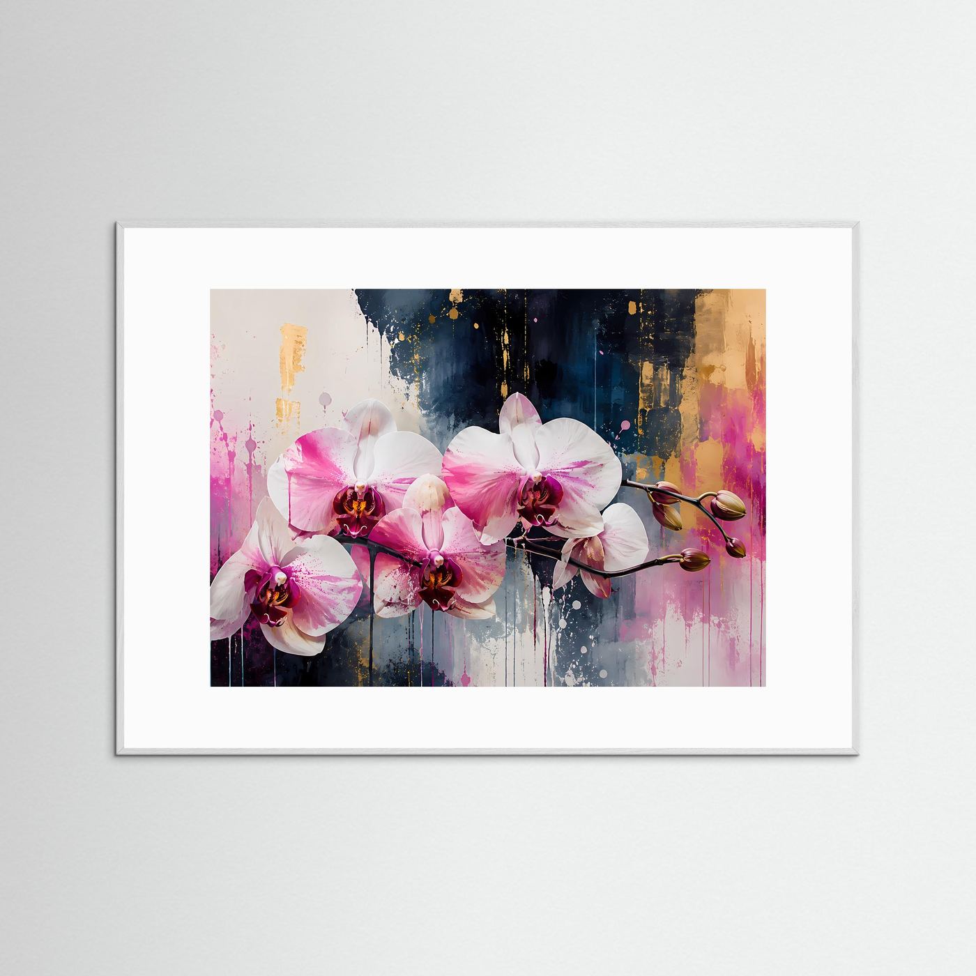 Elegante Rosa Orchideen in Gold | Modernes Florales Wandbild Querformat