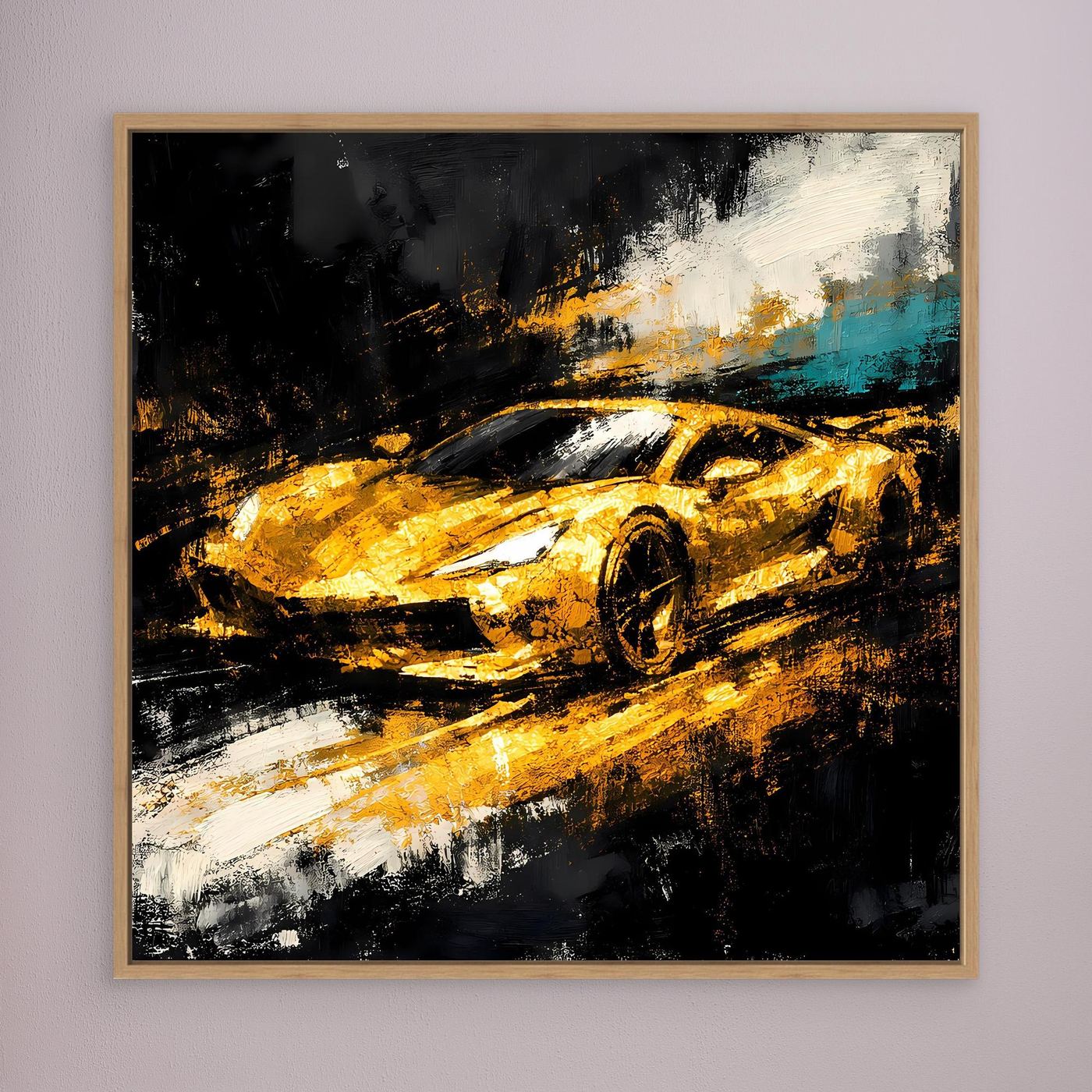 Leinwand Goldener Supersportwagen | Modernes Abstraktes Rennsport Wandbild