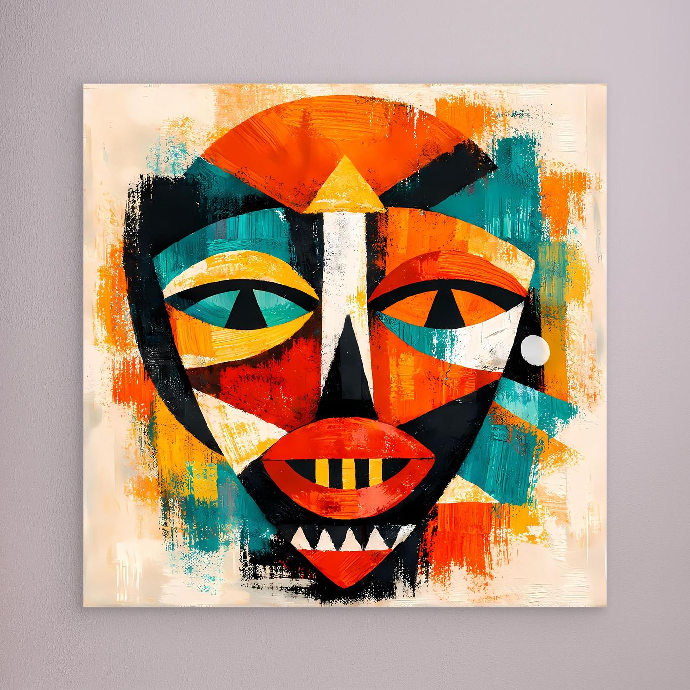 Leinwand Abstrakte Afrikanische Maske | Kubistisches Modern Art Wandbild
