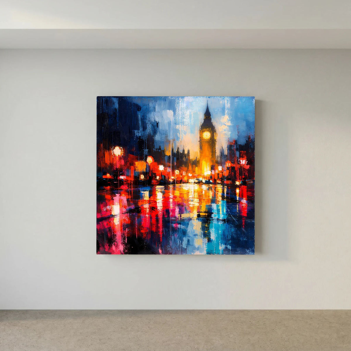 Leinwand Abstraktes Big Ben London Gemälde | Modernes Urbanes Wandbild bei Nacht