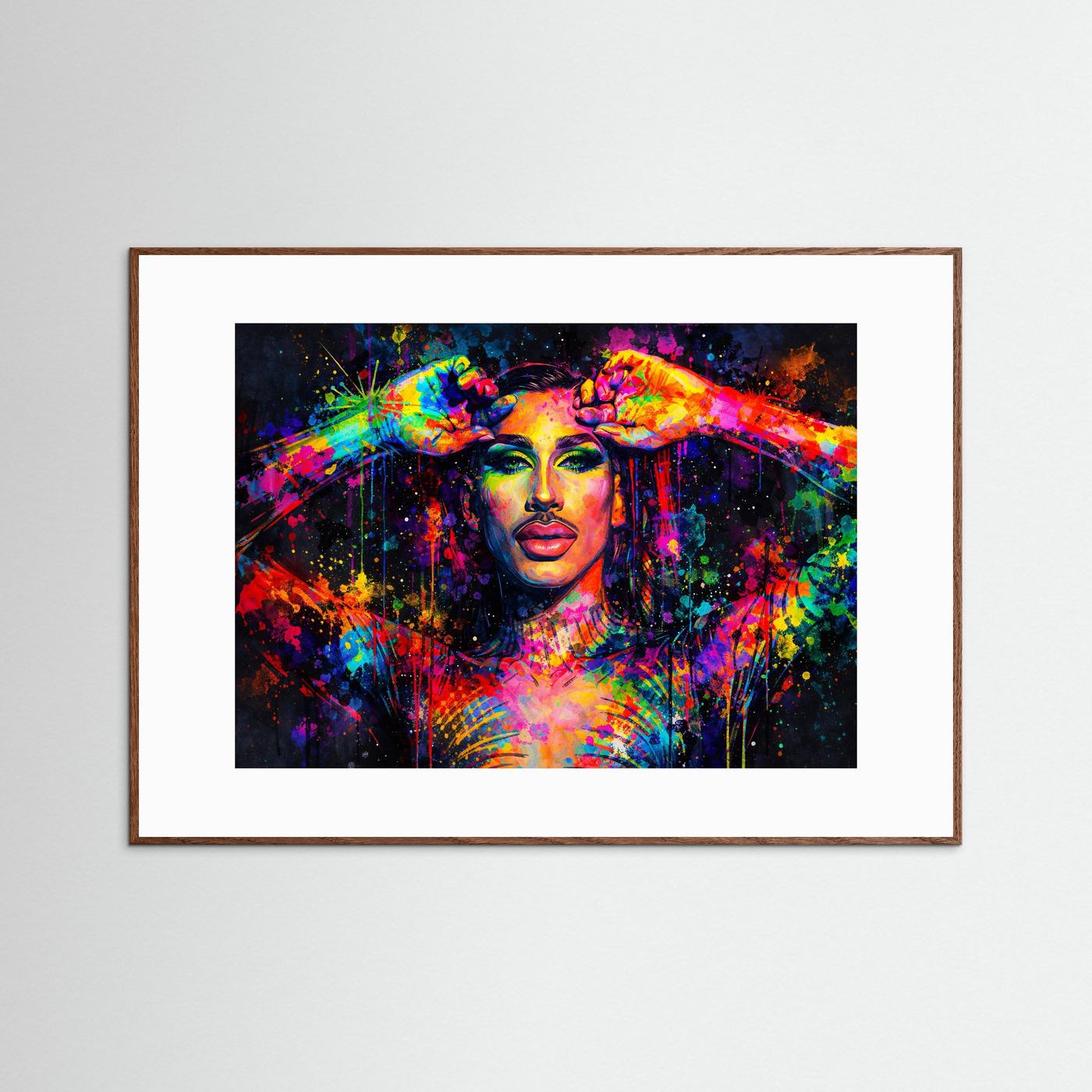 Schillerndes Drag Queen Portrait | Buntes Pop Art Wandbild & Kunst Poster Querformat