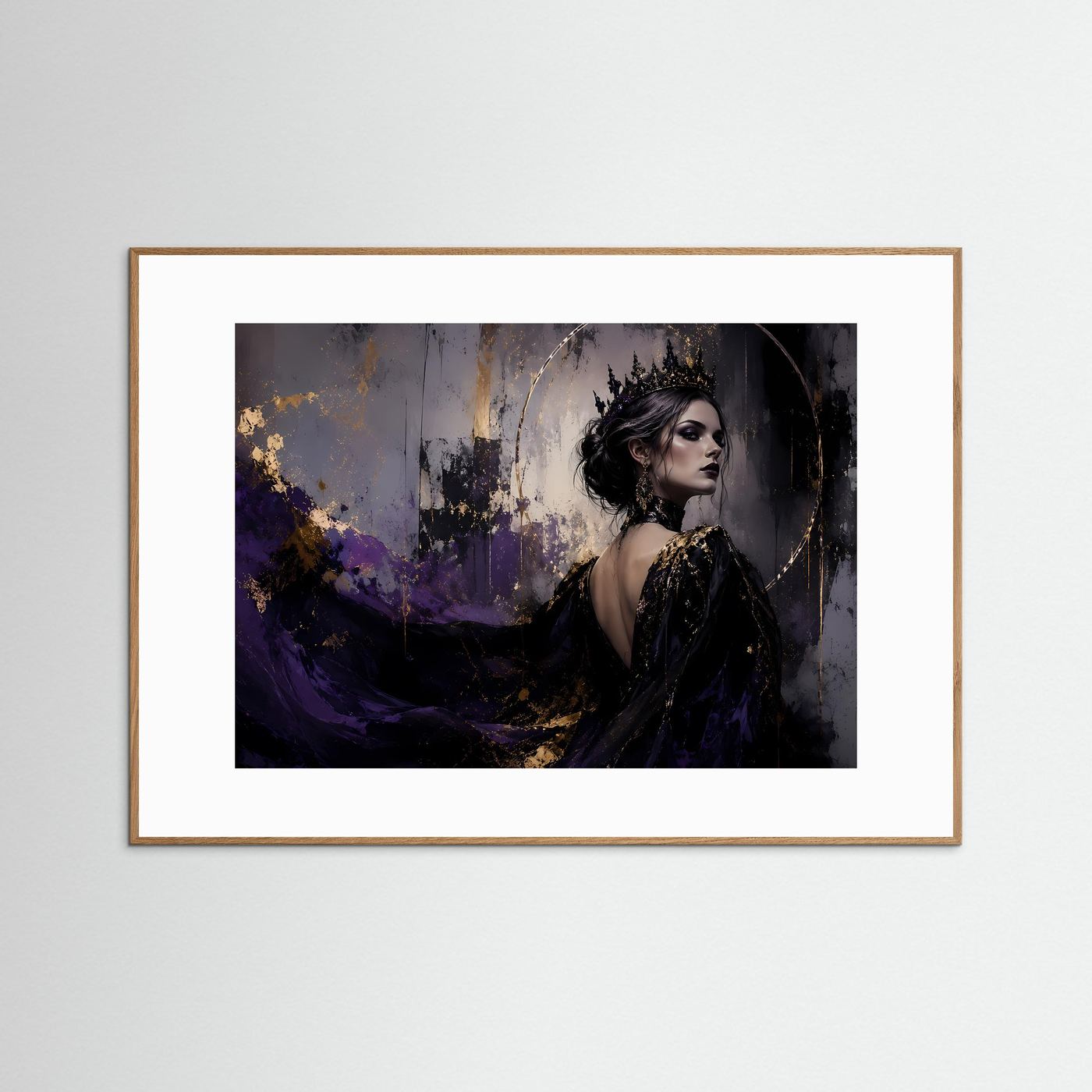 Gothic Queen & Dunkle Eleganz | Fantasy Königin Poster mit Gold- und Violett-Akzenten