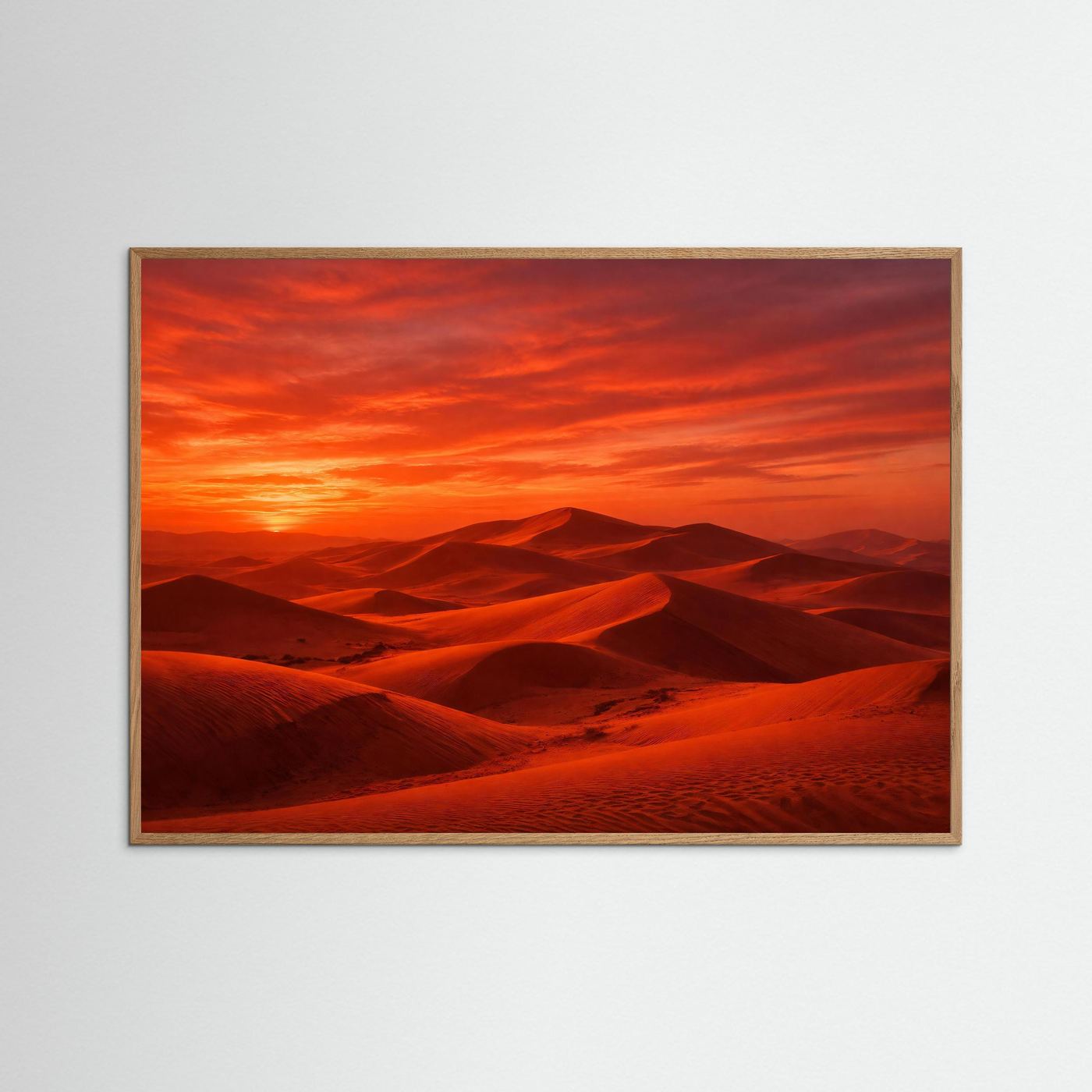Feuriger Sonnenuntergang in der Wüste | Glühende Sanddünen & Natur Poster Querformat