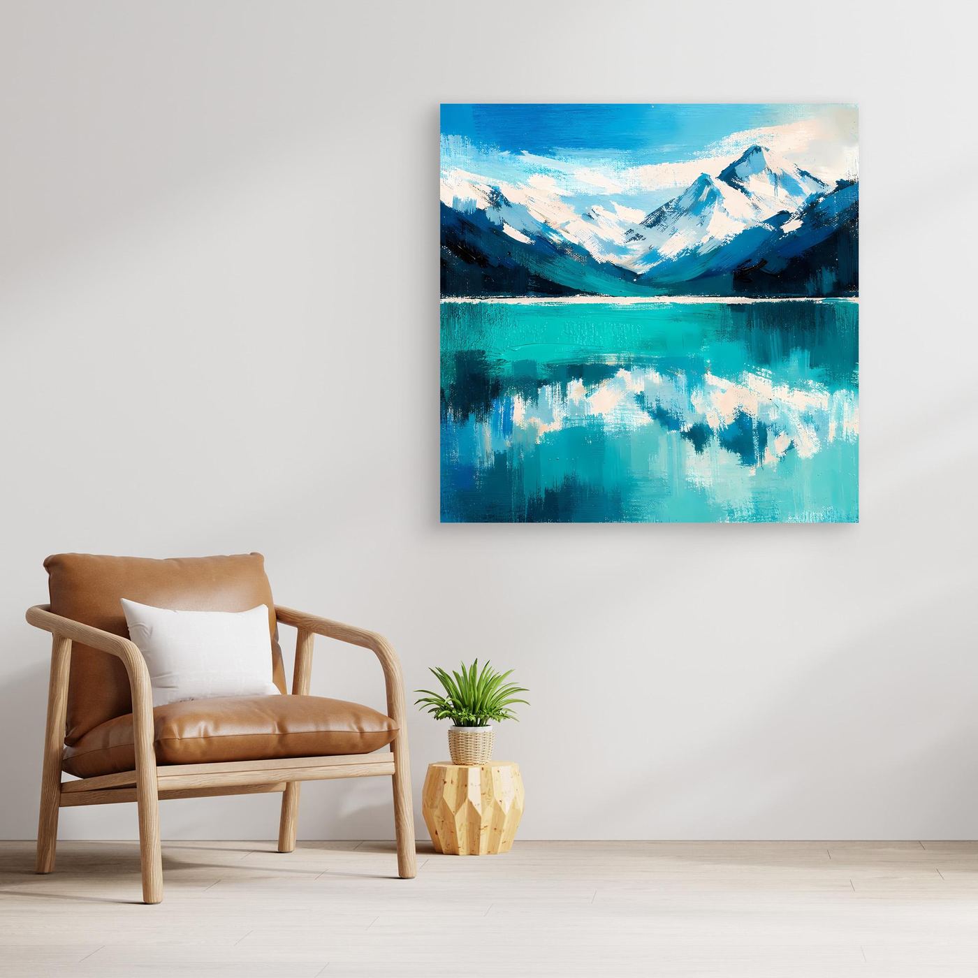 Leinwand Abstraktes Bergsee Gemälde | Modernes Alpines Wandbild Türkis Blau