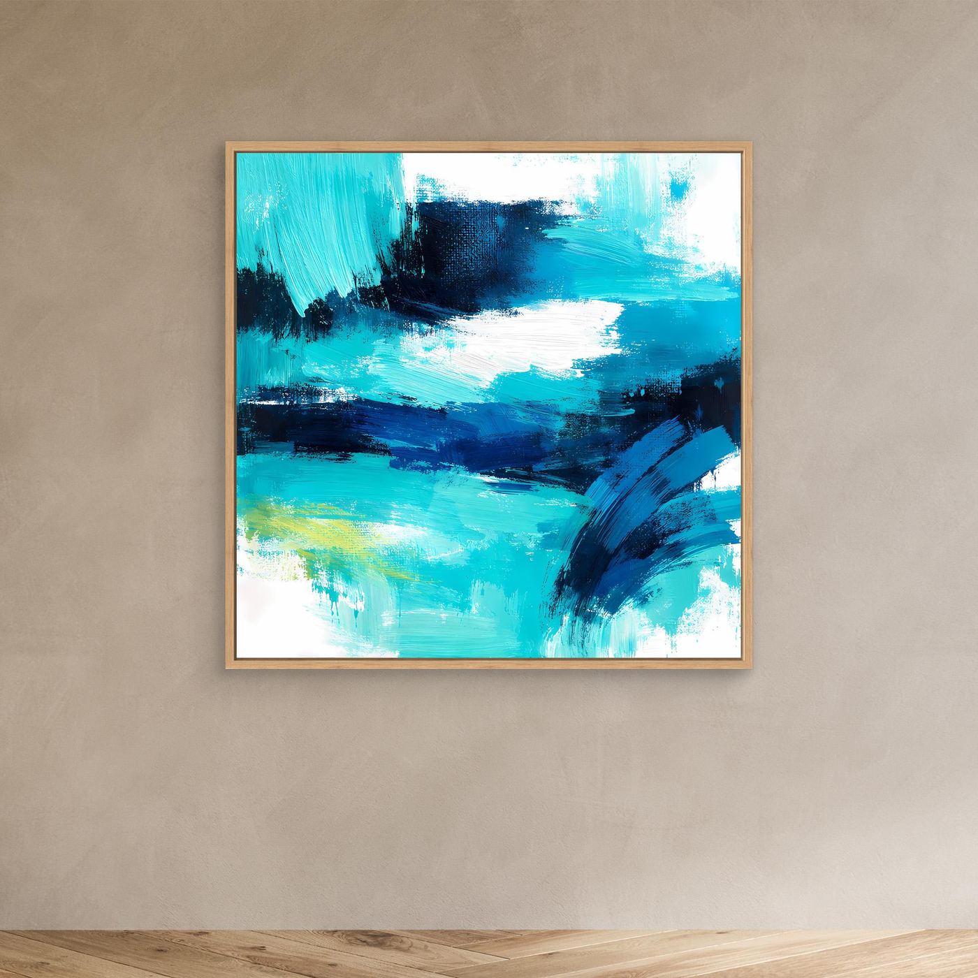 Premium Leinwand Modernes Abstraktes Wandbild Ocean Blue | Maritimes Kunstwerk im Impasto-Stil