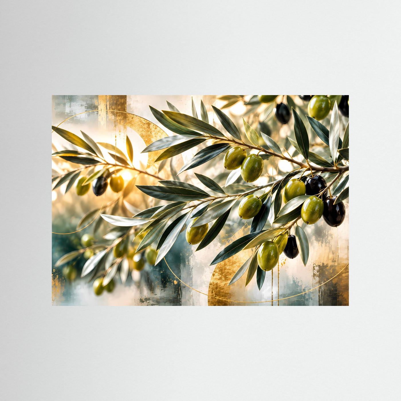 Olivenzweig-Naturkunst, abstraktes Wandbild ohne Rahmen