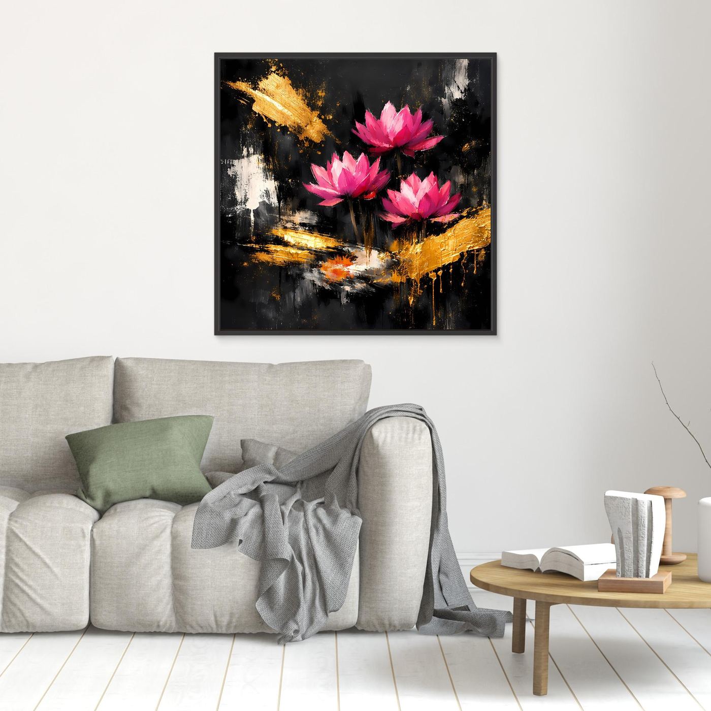 Leinwand Prachtvolle Lotusblüten in Pink und Gold | Modernes Abstraktes Blumen Wandbild