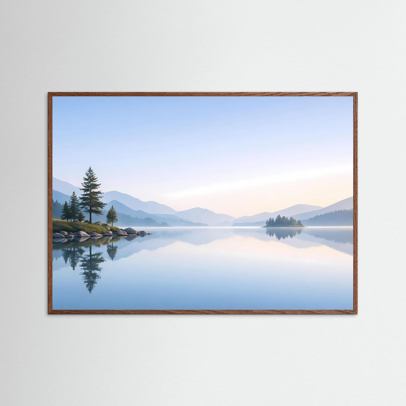 Minimalistischer Bergsee im Morgenlicht | Spiegelung Panorama Poster Querformat