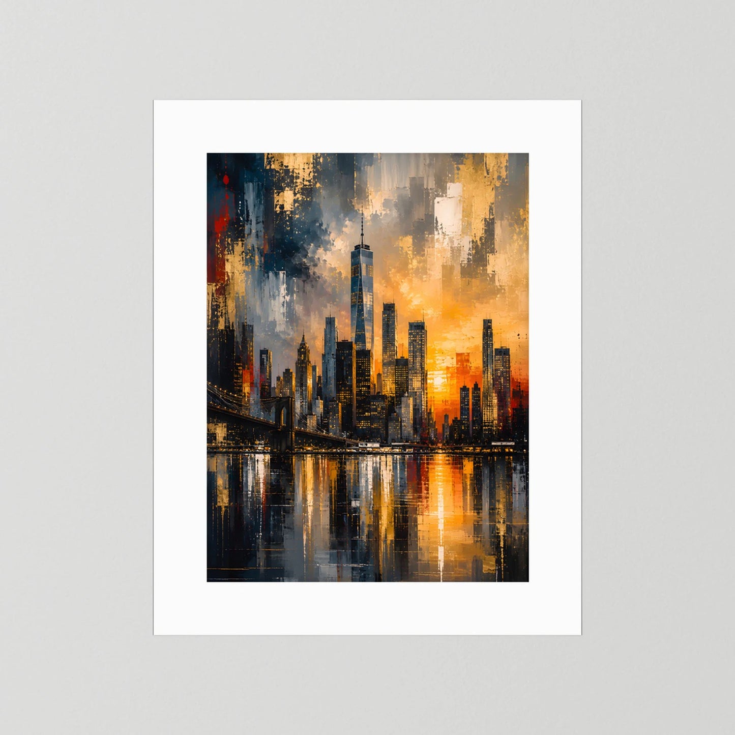 Poster mit weißem Passepartout: abstrakte Skyline in Gold und Schwarz