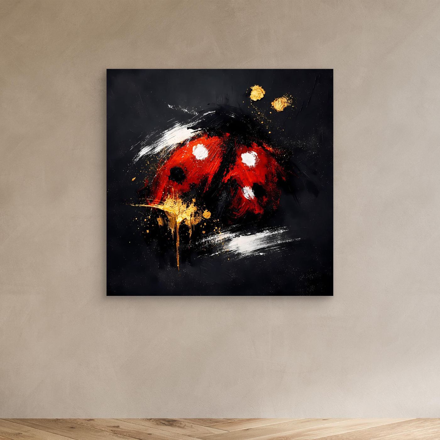 Leinwand Abstrakter Marienkäfer in Rot und Gold | Modernes Tier Wandbild