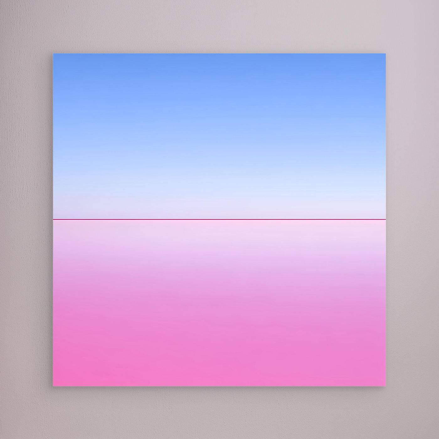Quadratisches Leinwandbild mit Pastell-Horizont: Blau oben, Pink unten