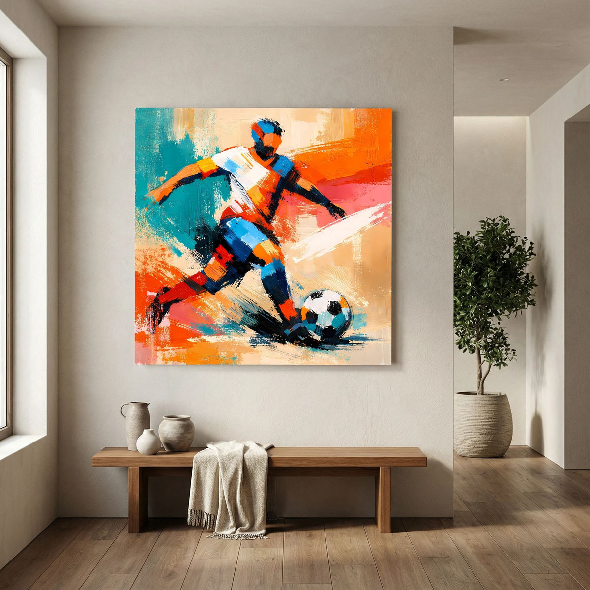 Leinwand Dynamischer Fußballspieler in Aktion | Abstraktes Sport & Fußball Wandbild