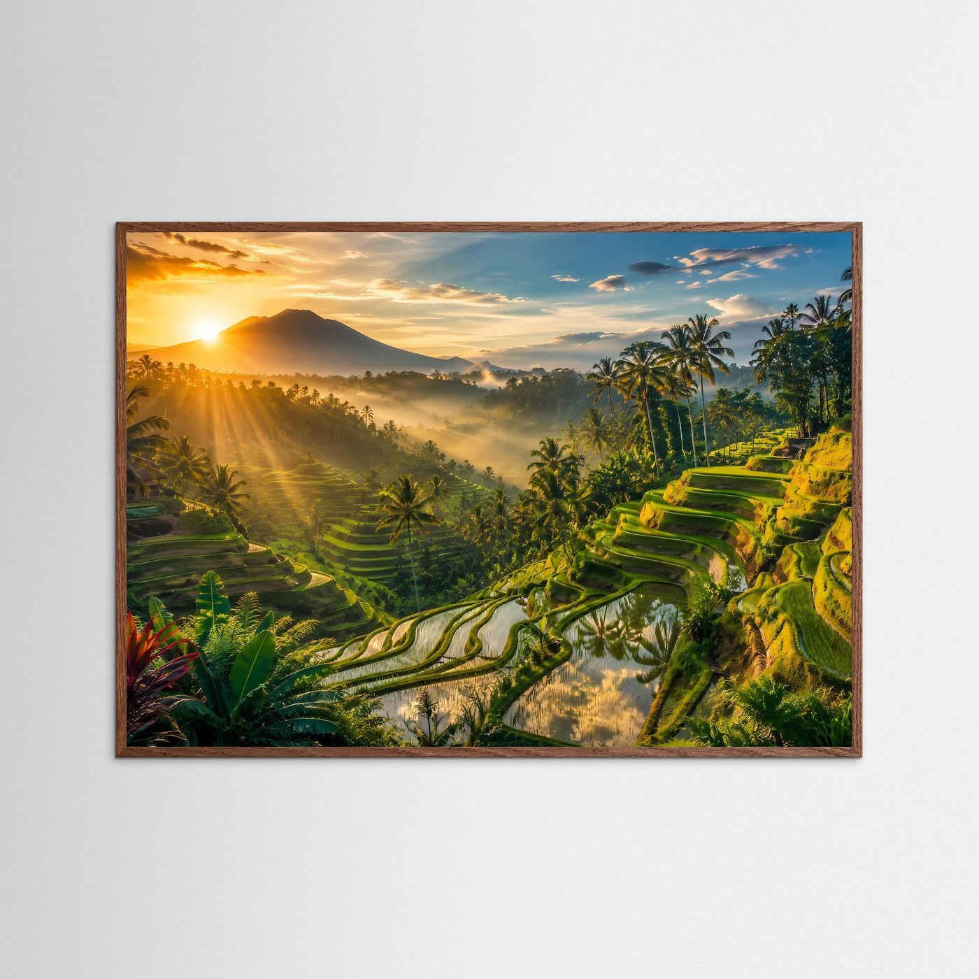Tropische Reisterrassen bei Sonnenaufgang | Bali Dschungel & Natur Panorama Poster Querformat