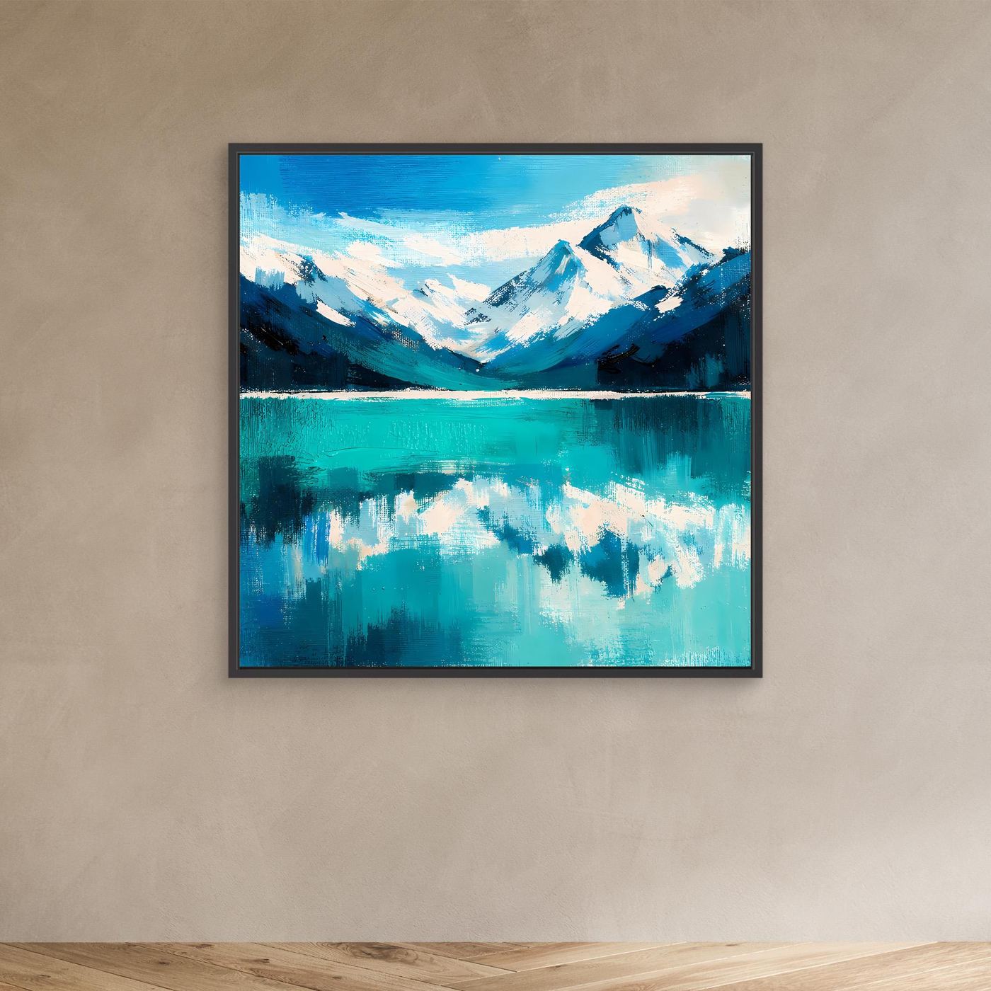 Leinwand Abstraktes Bergsee Gemälde | Modernes Alpines Wandbild Türkis Blau