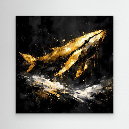 Leinwand-Wandbild, abstrakte goldene Pinselstriche auf dunklem Hintergrund
