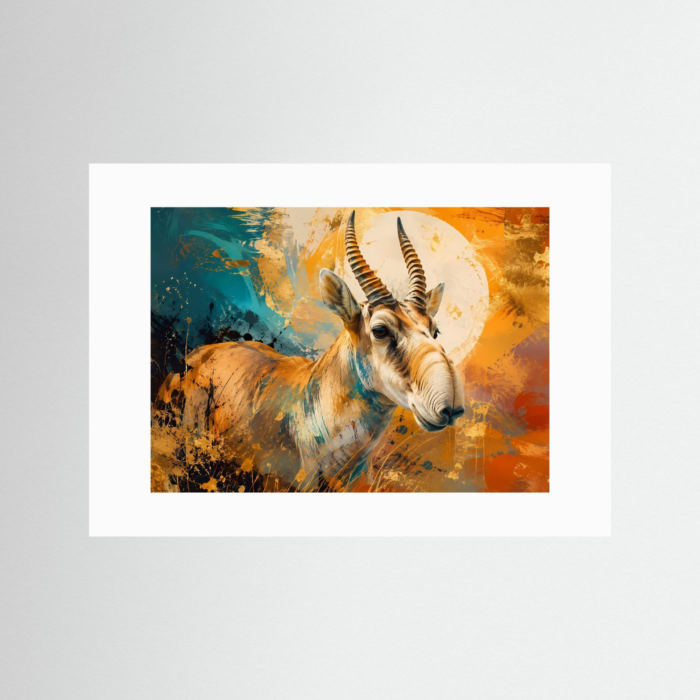 Majestätische Antilope in Gold & Ocker | Modernes Wandbild mit Savannen-Motiv & Fluid Art