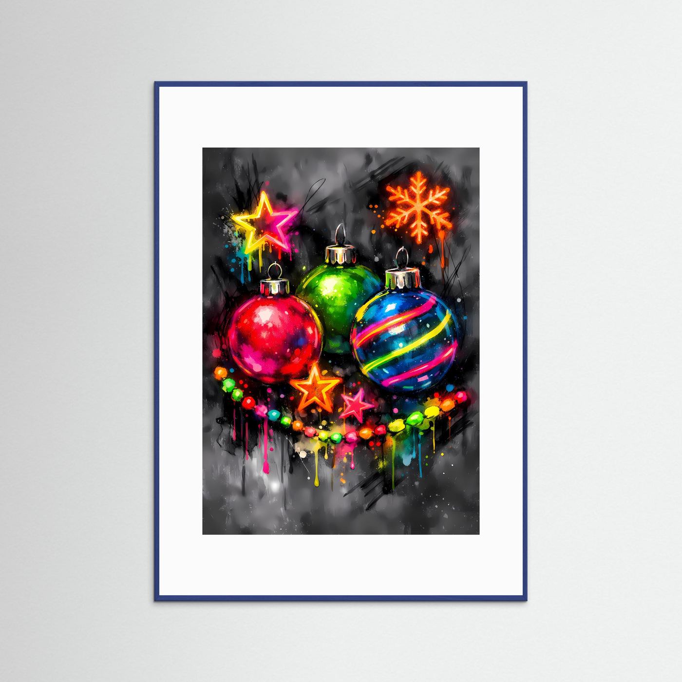 Die Magie des Festes | Neon Weihnachtskugeln Poster in bunten Farben | Abstraktes Kunstposter Hochformat