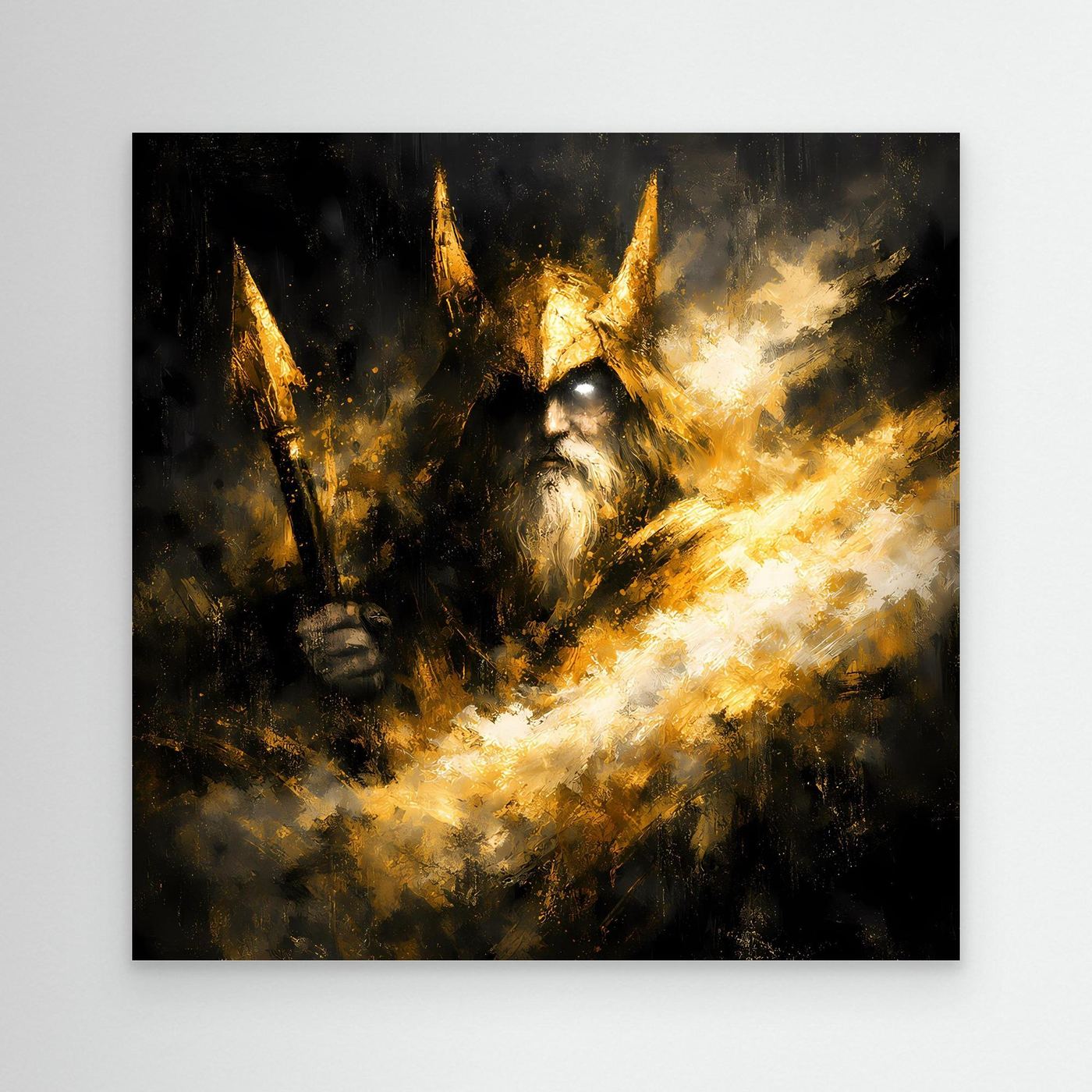 Leinwand Goldener Odin Nordischer Gott | Abstraktes Wikinger Wandbild Modern
