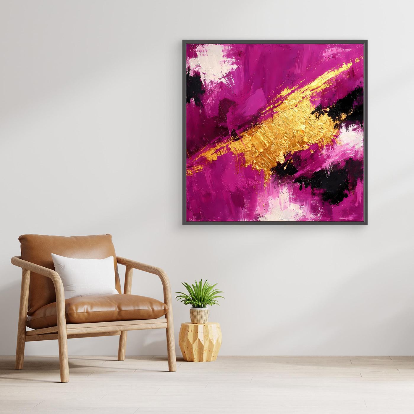 Leinwand Expressives Farbenspiel in Beere und Gold | Modernes Abstraktes Wandbild
