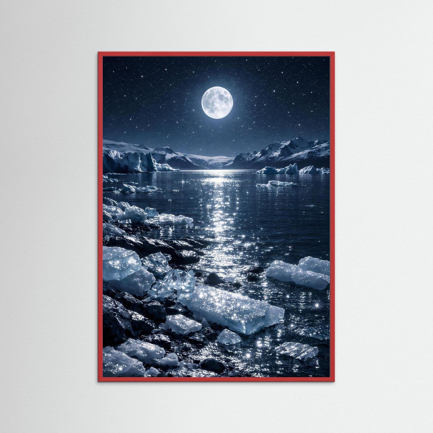 Poster Magischer Vollmond über dem Eismeer | Klares Arktisches Wandbild