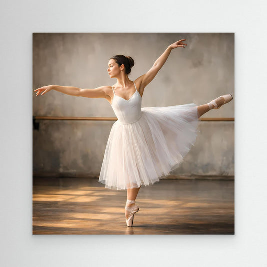 Ballett-Leinwandbild mit Ballerina im weißen Tutu, weißer Rahmen