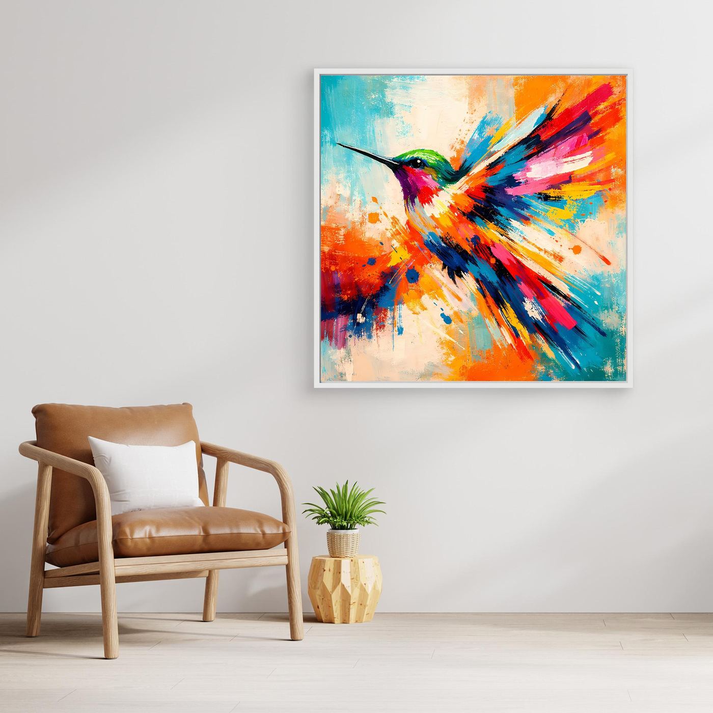 Premium Leinwand Kolibri Farbexplosion | Abstraktes Wandbild Modernes Vogel Poster