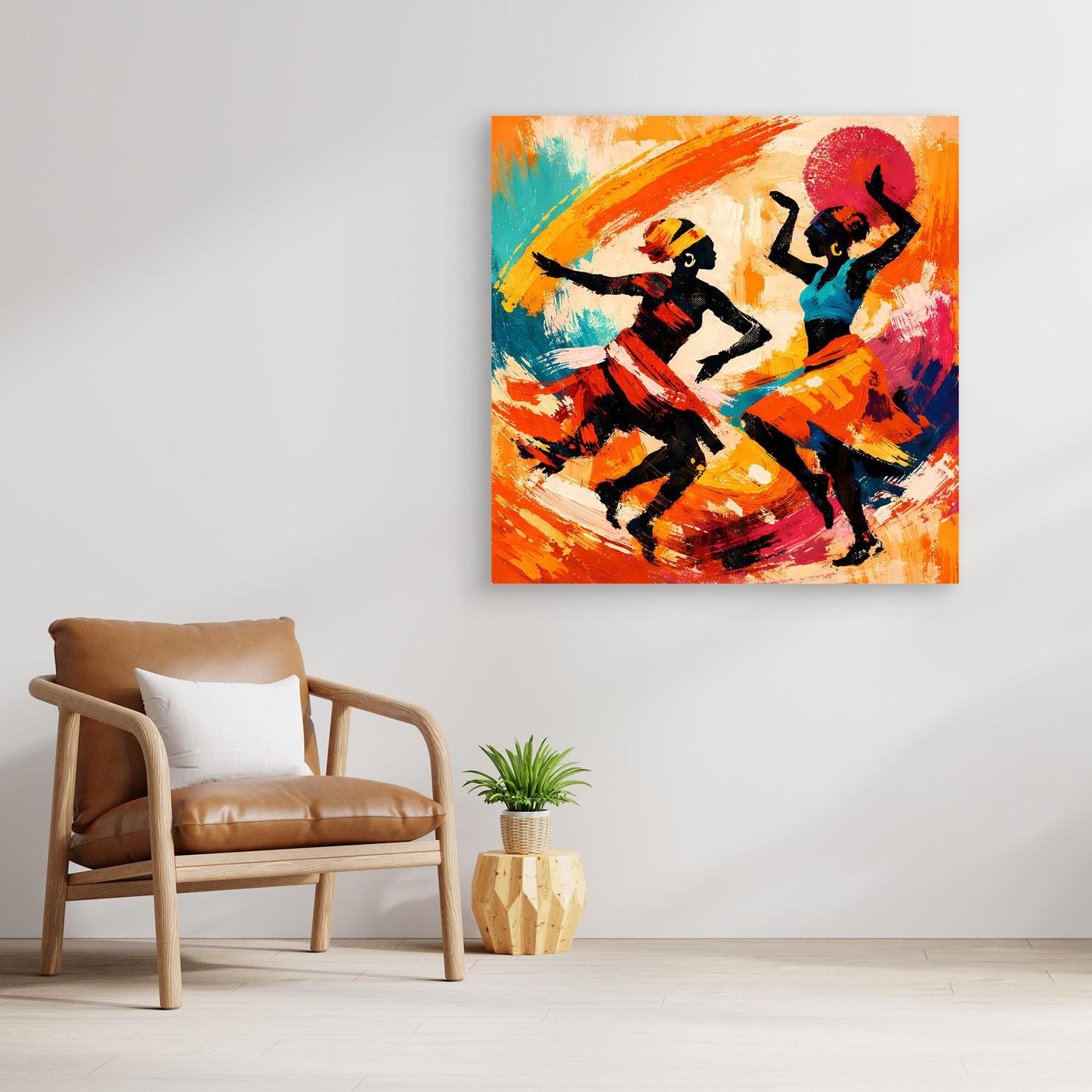 Leinwand Tanzende Afrikanerinnen im Sonnenuntergang | Abstraktes Ethno Pop Art Wandbild
