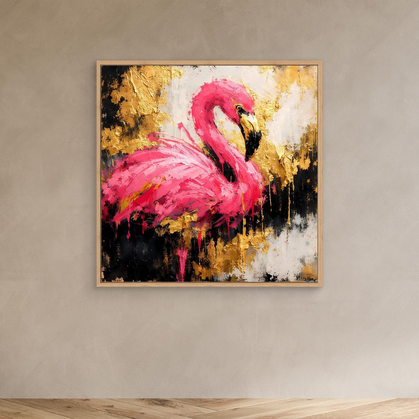 Leinwand Eleganter Flamingo in Pink und Gold | Abstraktes Modernes Tier Wandbild