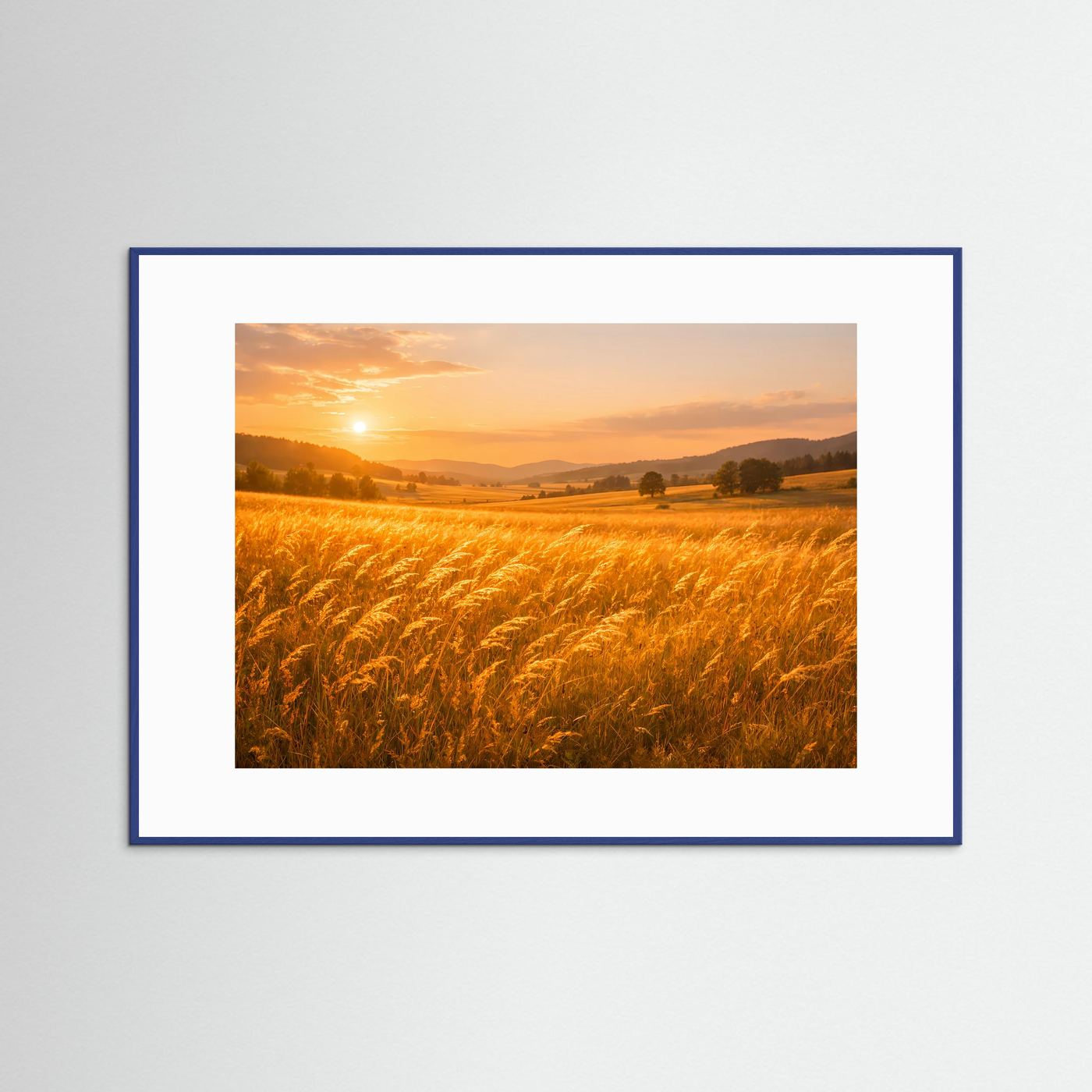 Goldenes Weizenfeld Poster | Sonnenuntergang Landschaft Wandbild | Natur Fotografie | Warme Sommerlandschaft für Wohnzimmer