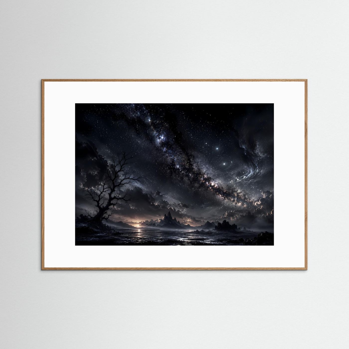 Milchstraße Poster Schwarz Weiß | Mystischer Sternenhimmel Landschaft | Kosmische Nacht Wandbild | Fantasy Himmel | Moderne Himmelskunst