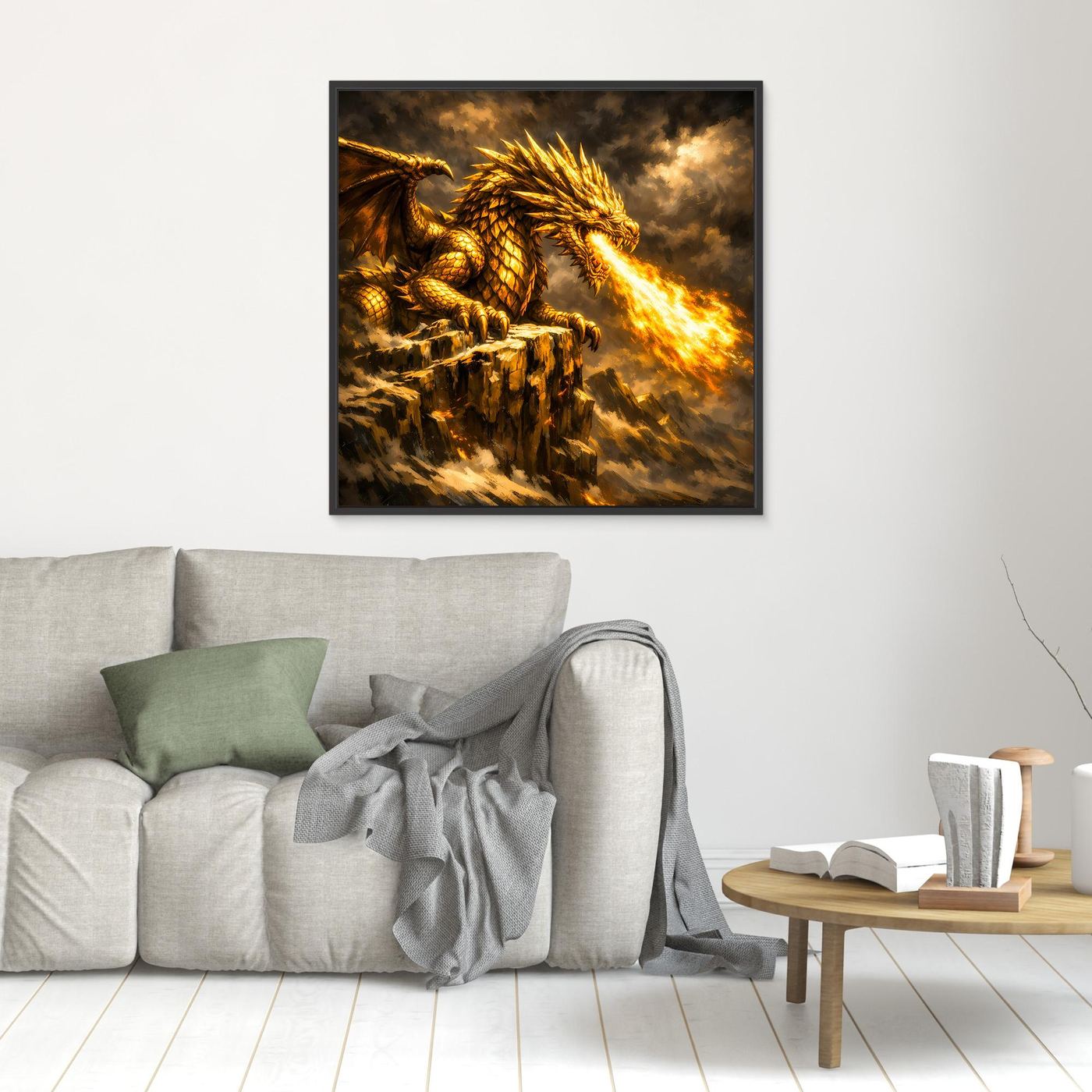 Leinwand Goldener Drache | Majestätisches Fantasy Wandbild