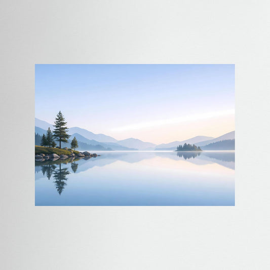 Poster im Querformat mit Bergsee und Spiegelung, ohne Rahmen