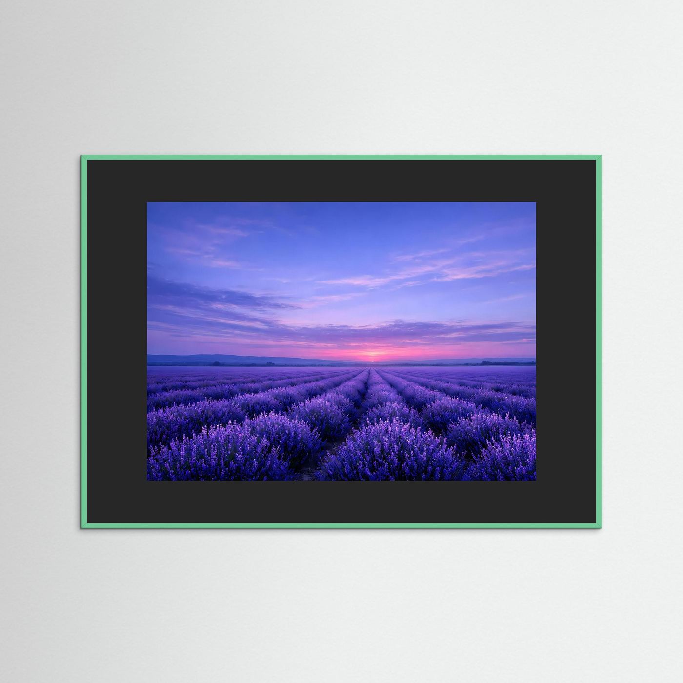 Poster Lavendelfeld im Sonnenuntergang | Majestätisches Violettes Wandbild