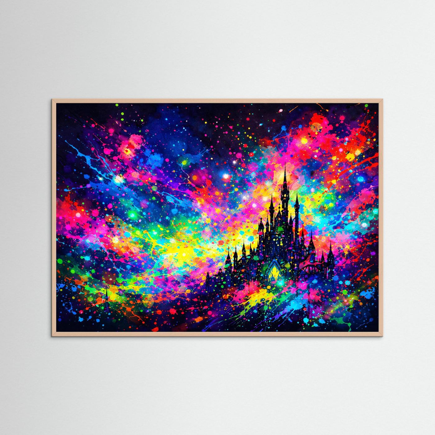 Cosmic Splash Märchenschloss | Farbgewaltiges Schloss & Galaxy Poster Querformat