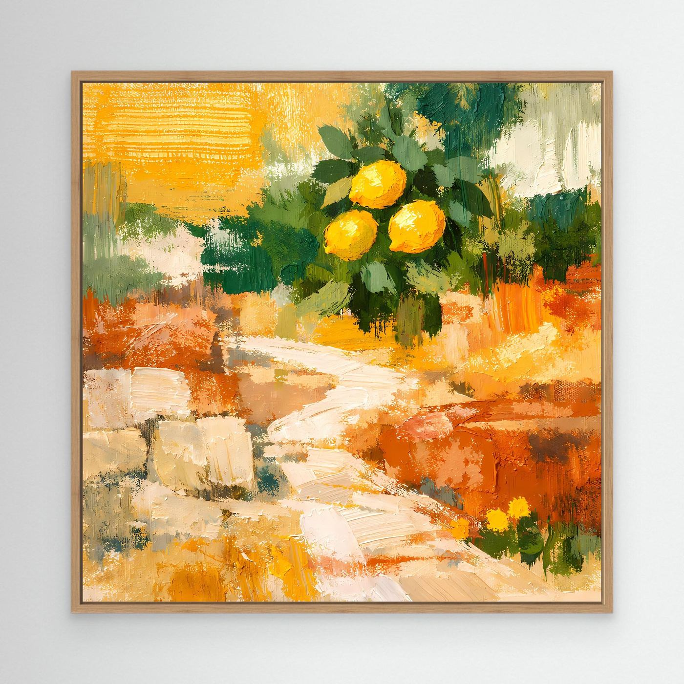 Leinwand Mediterraner Zitronenzweig im Sonnenlicht | Abstraktes Stillleben Wandbild