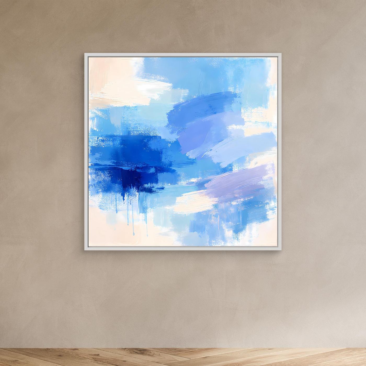 Leinwand Abstrakte Blaue Pinselstriche | Modernes Minimalistisches Wandbild Meer