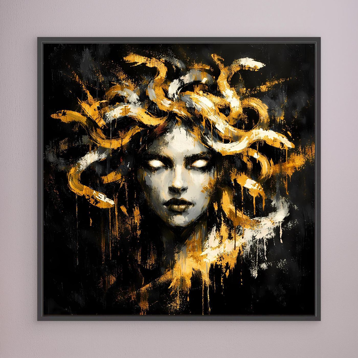 Leinwand Goldene Medusa Gorgone | Abstraktes Mythologie Wandbild Modern