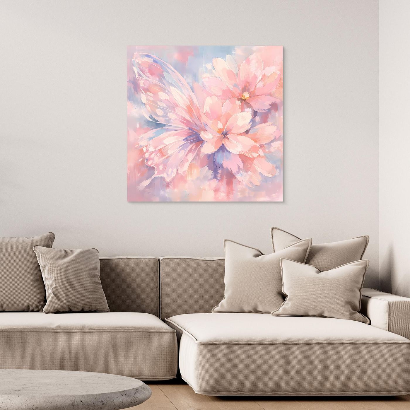 Leinwandbild mit Schmetterlingsblüte in Pastell, ohne Rahmen