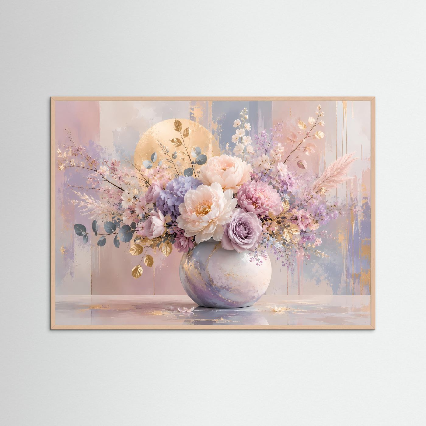 Blumenstrauß Poster Pastell | Elegante Pfingstrosen & Rosen in Vase | Florale Wandkunst | Modernes Blumenbild | Leinwand | Premium Wall Art