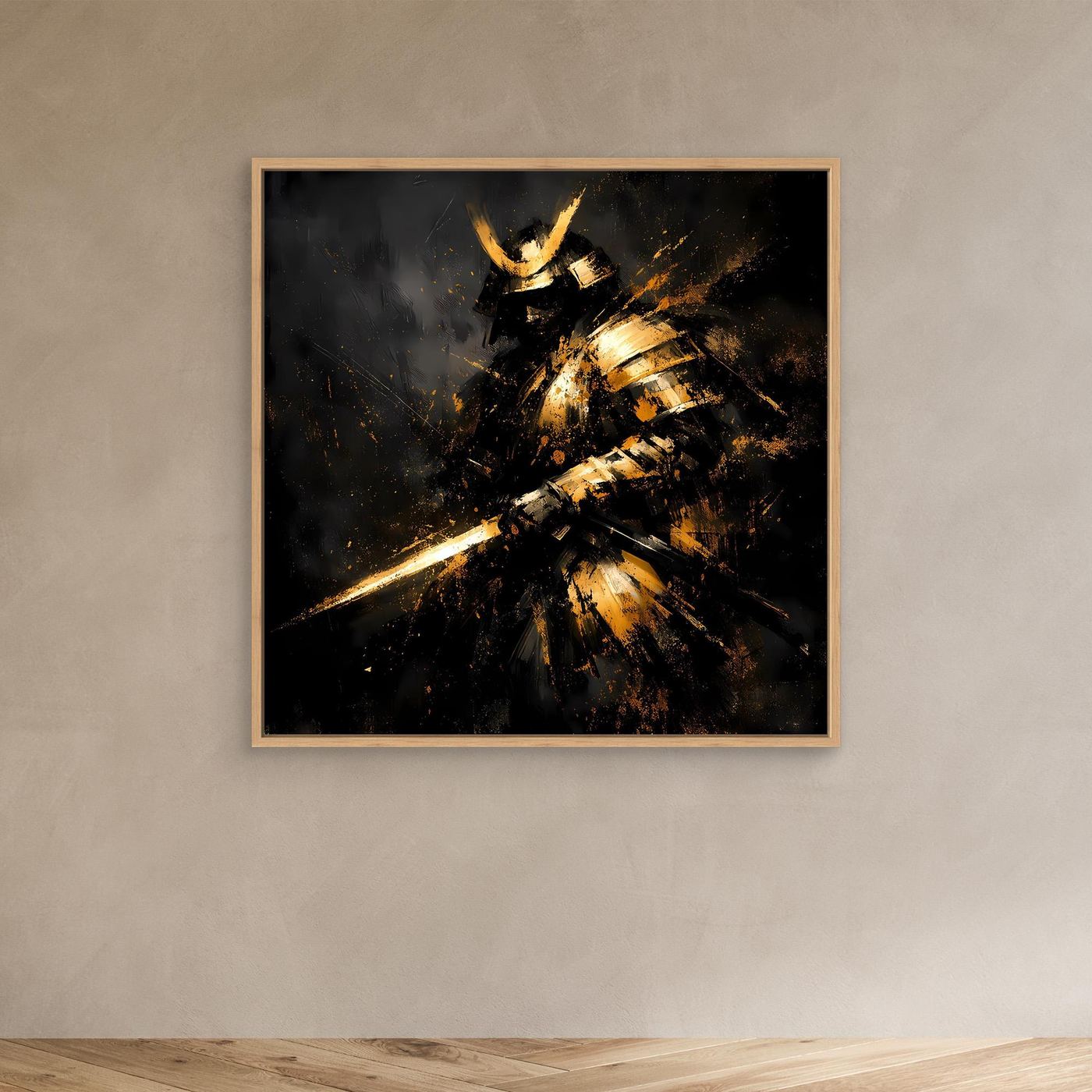 Leinwand Abstrakter Goldener Samurai | Modernes Japanisches Krieger Wandbild