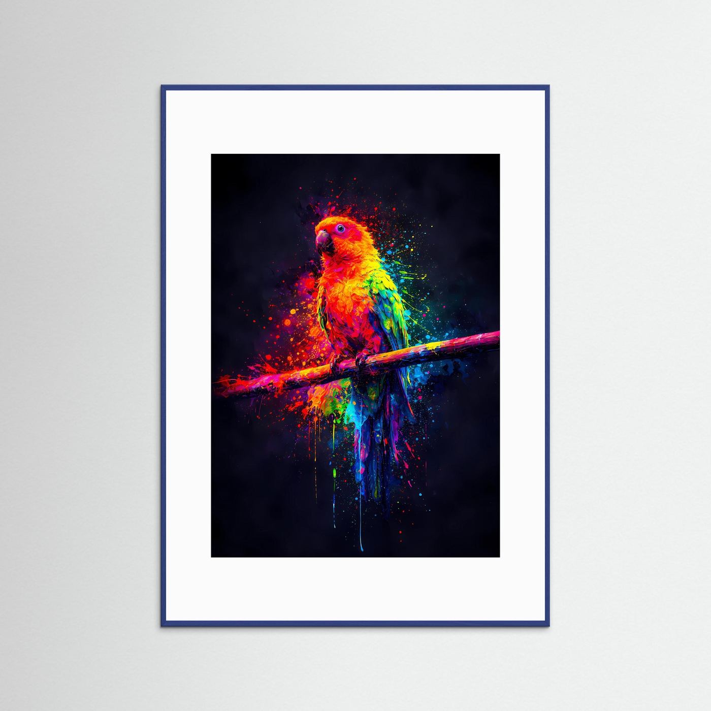 Tropische Farbexplosion | Neon Papagei Poster in bunten Regenbogenfarben | Abstraktes Kunstposter Hochformat