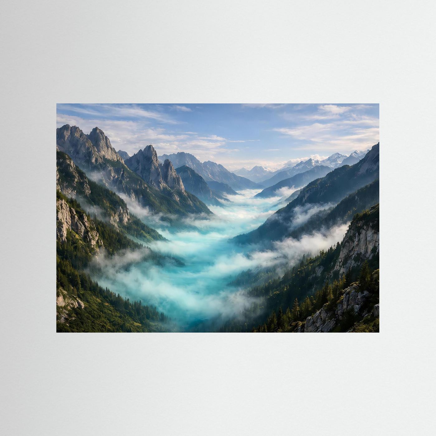 Poster Alpenlandschaft im Nebeltal | Magischer Bergwald Wandbild