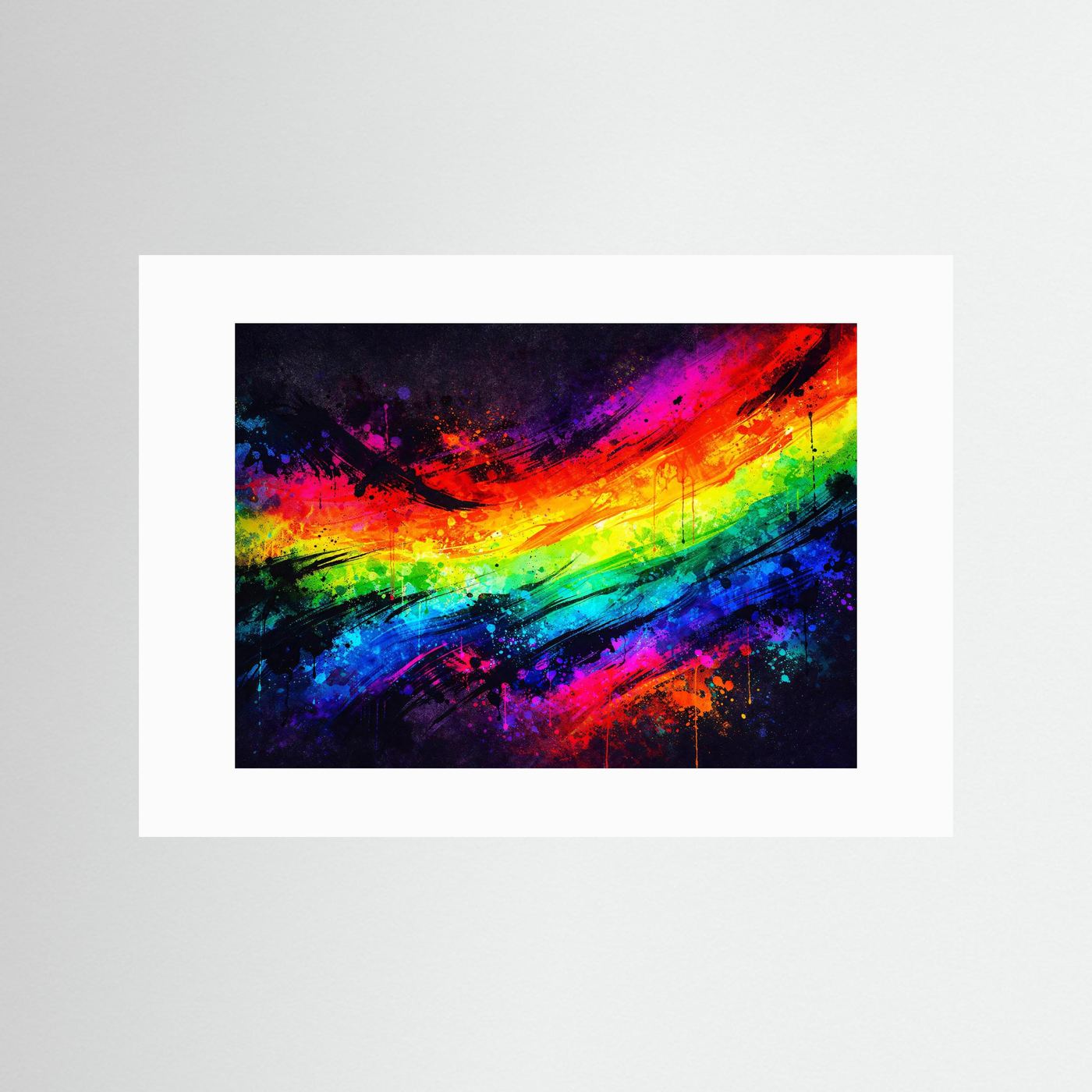 Dynamische Regenbogen Pinselstriche | Buntes Abstraktes Wandbild & Kunst Poster Querformat