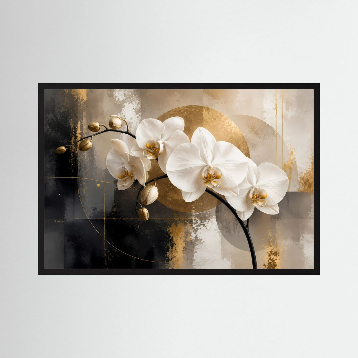Abstraktes Orchideen-Leinwandposter im Querformat mit schwarzem Rahmen