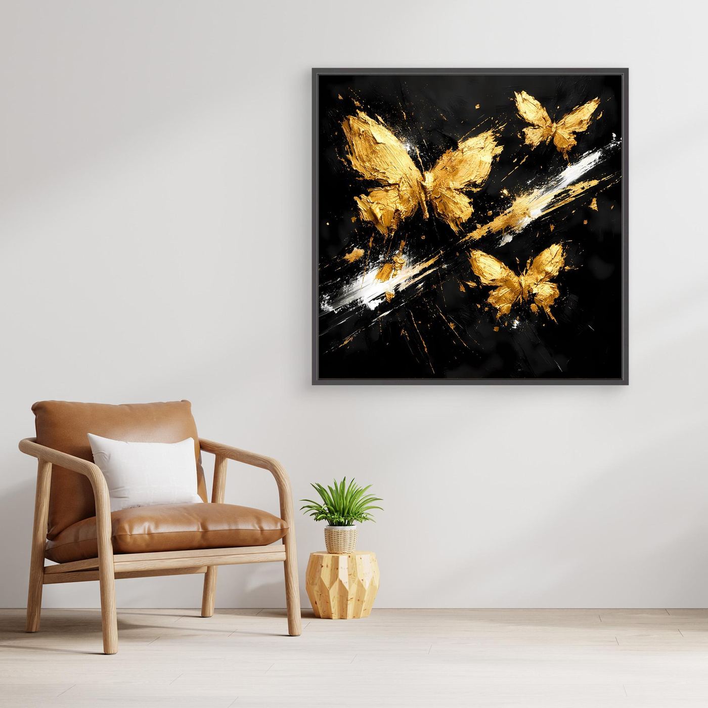 Leinwand Goldene Schmetterlinge im Flug | Abstraktes Modernes Wandbild