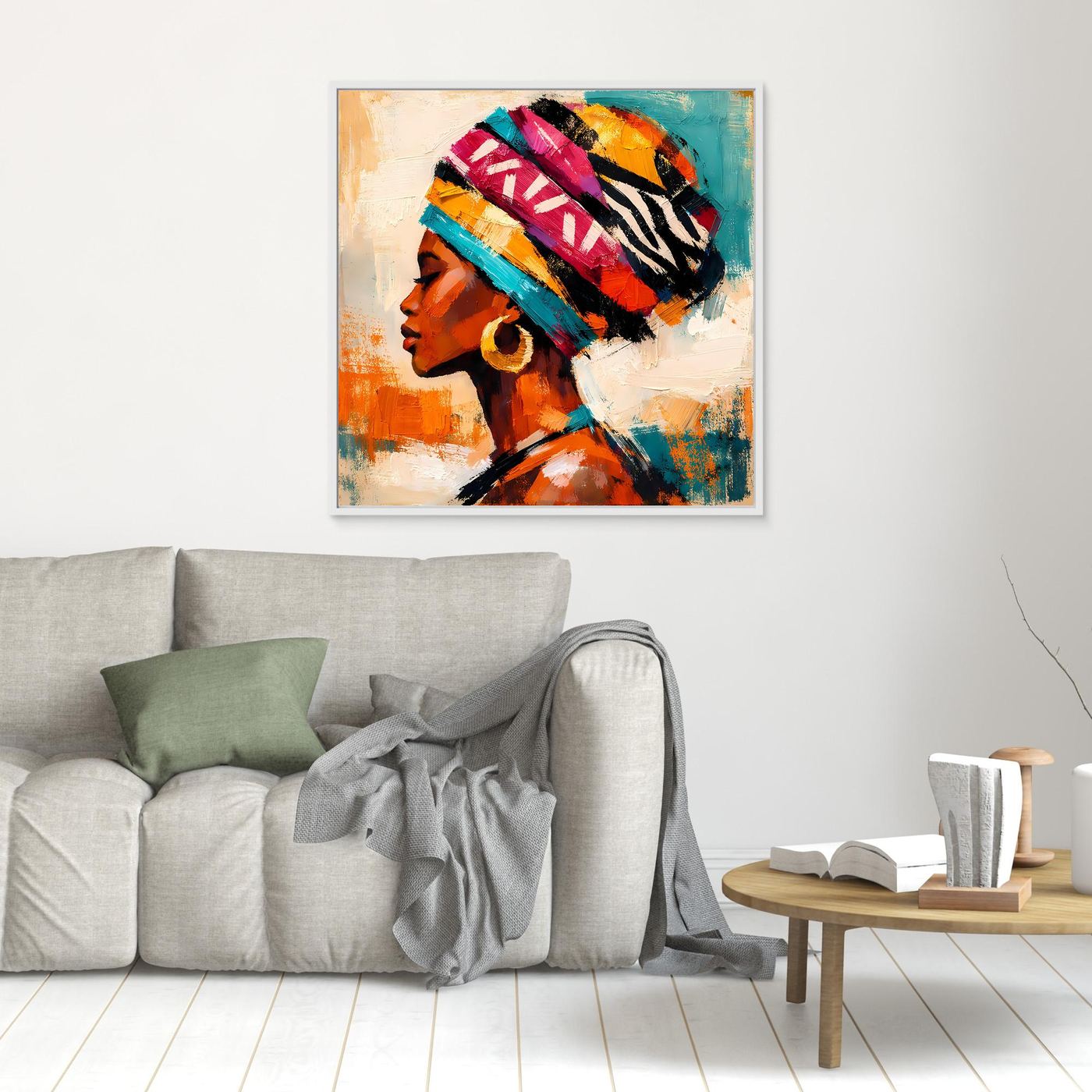 Leinwand Afrikanische Schönheit mit Kopftuch | Abstraktes Modern Art Porträt Wandbild